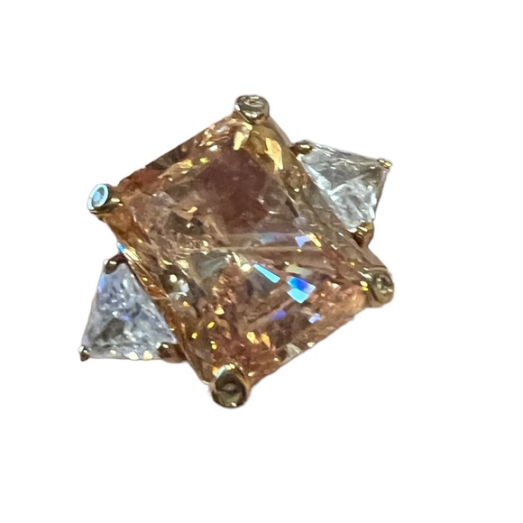 Hollywood Collection Norma Shearer Ring Emerald Cut &Trillion Stones 14k GP 925 - Picture 2 of 7